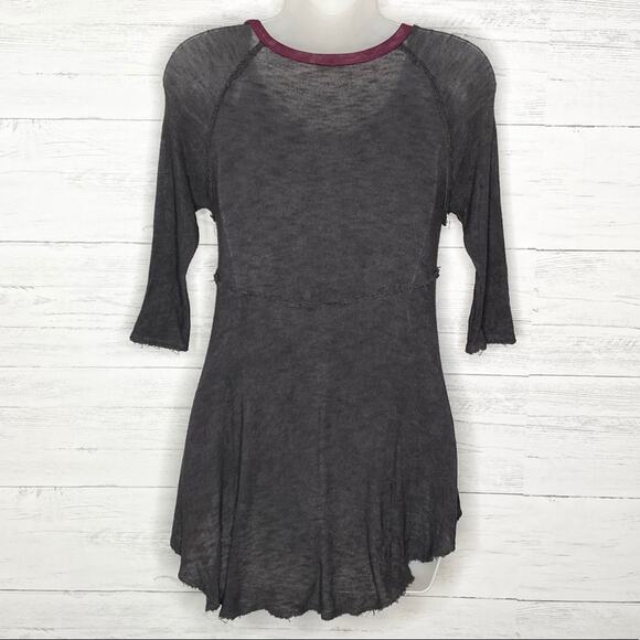 FREE PEOPLE Gray raw hem lightweight waffle knit top WOMEN'S SIZE SMALL - Picture 4 of 6